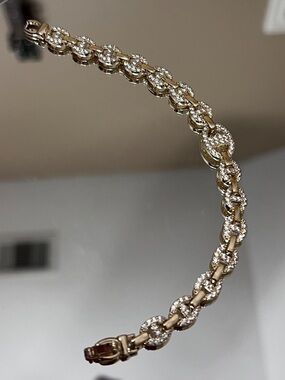 Gold Pave Mariner Style Link Tennis Bracelet